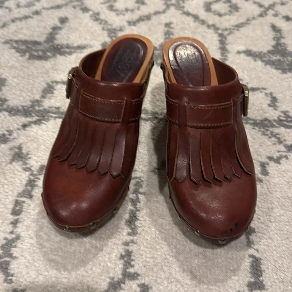 Madewell Brown Leather Clogs with Wooden Heel - Picture 3 of 7